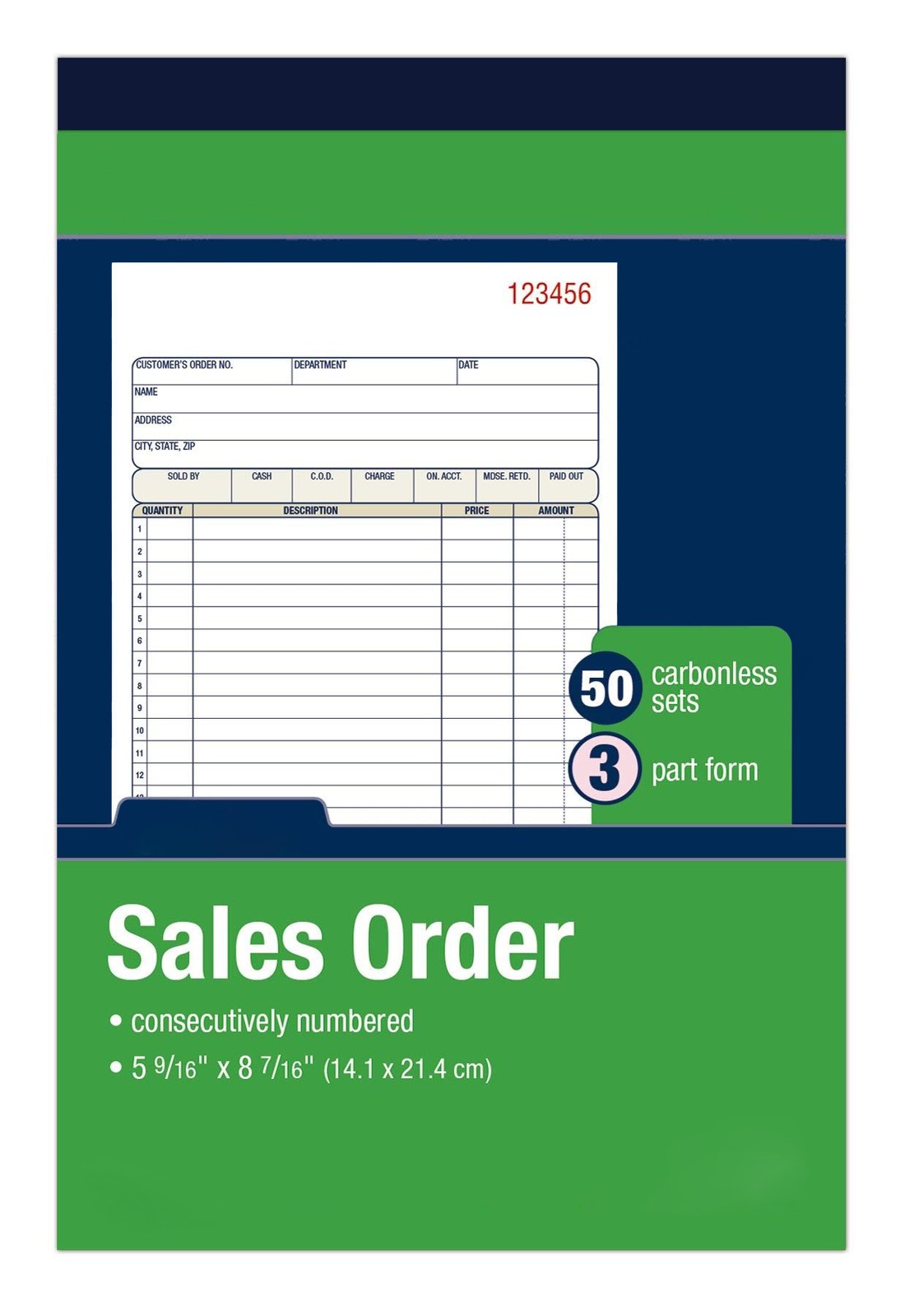 Triplicate Sales Order Book, Carbonless, 50 Sets, 5.5 X 8.5, White