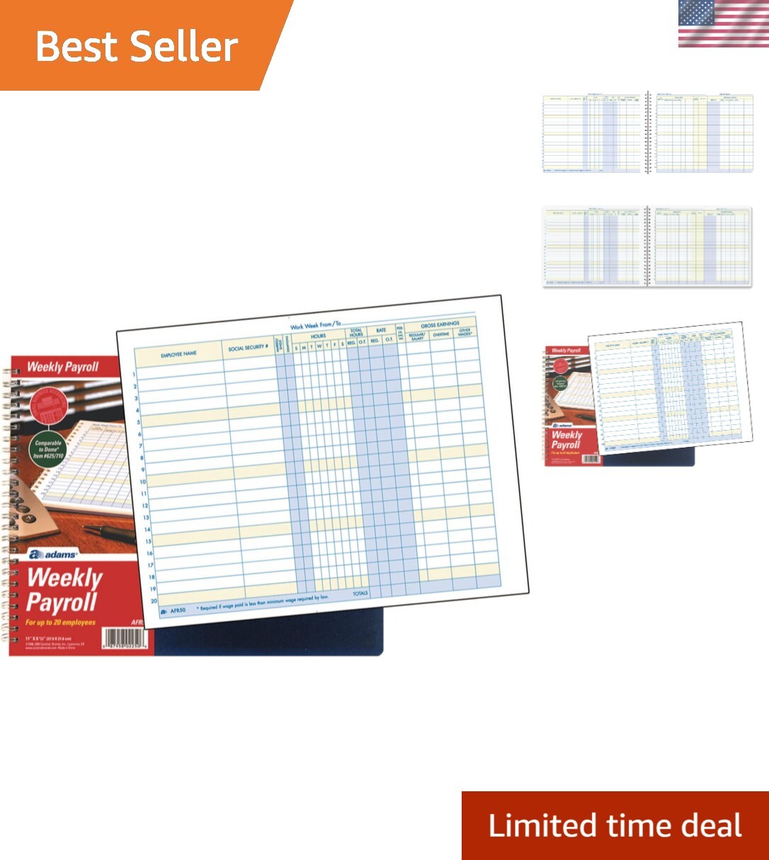 Weekly Payroll Record, 20 Employee Capacity, Spiral Binding, 11 x 8.5 Inches,…