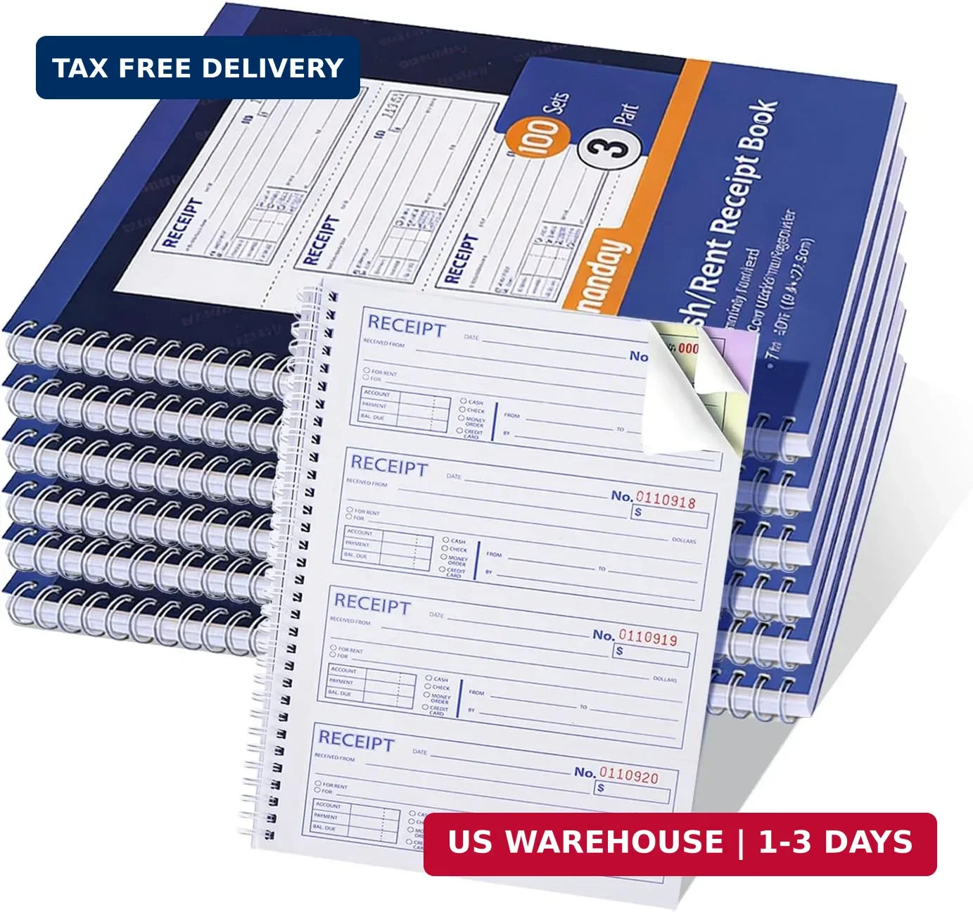 6 Pack Large Money and Rent Receipt Books with Cardboard Insert,7-5/8″ x 10-7/8″