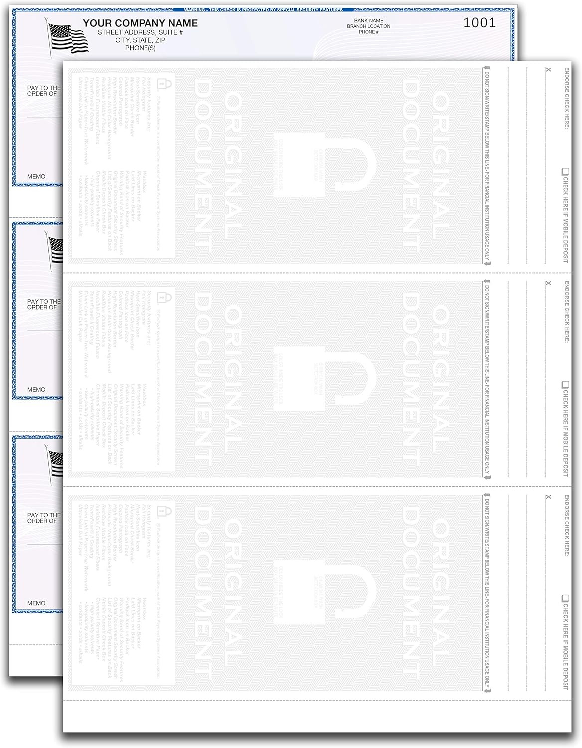 EZ Checks 3 Checks per Page Hologram High Security Laser Check Stock | 150 Sheet