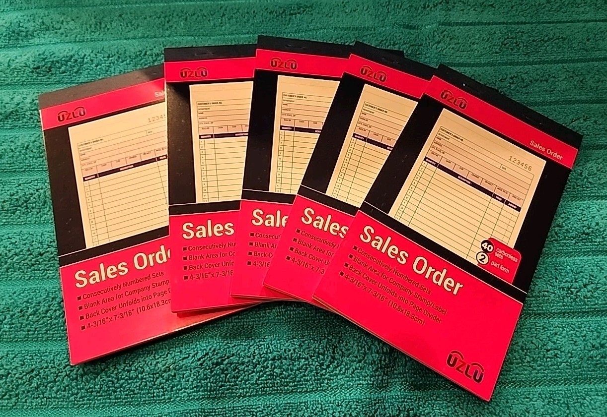 5 Pack 2 Part Carbonless Sales Order Books Receipt Forms 40 Set 4.19″ X 7.19″