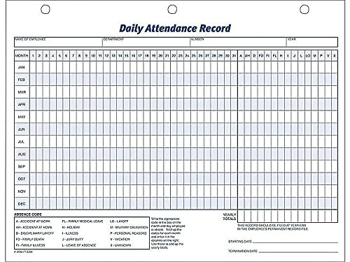 50 Pack Daily Attendance Record Sheets Employee Schedule Tracker 11 x 8.5 Inches