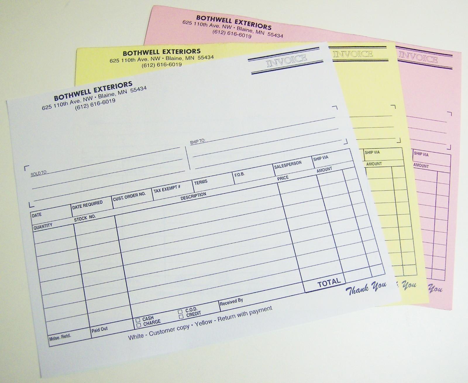Printed 3-Part Forms, 250 sets 8.5″ x 7″ Custom Carbonless Business forms
