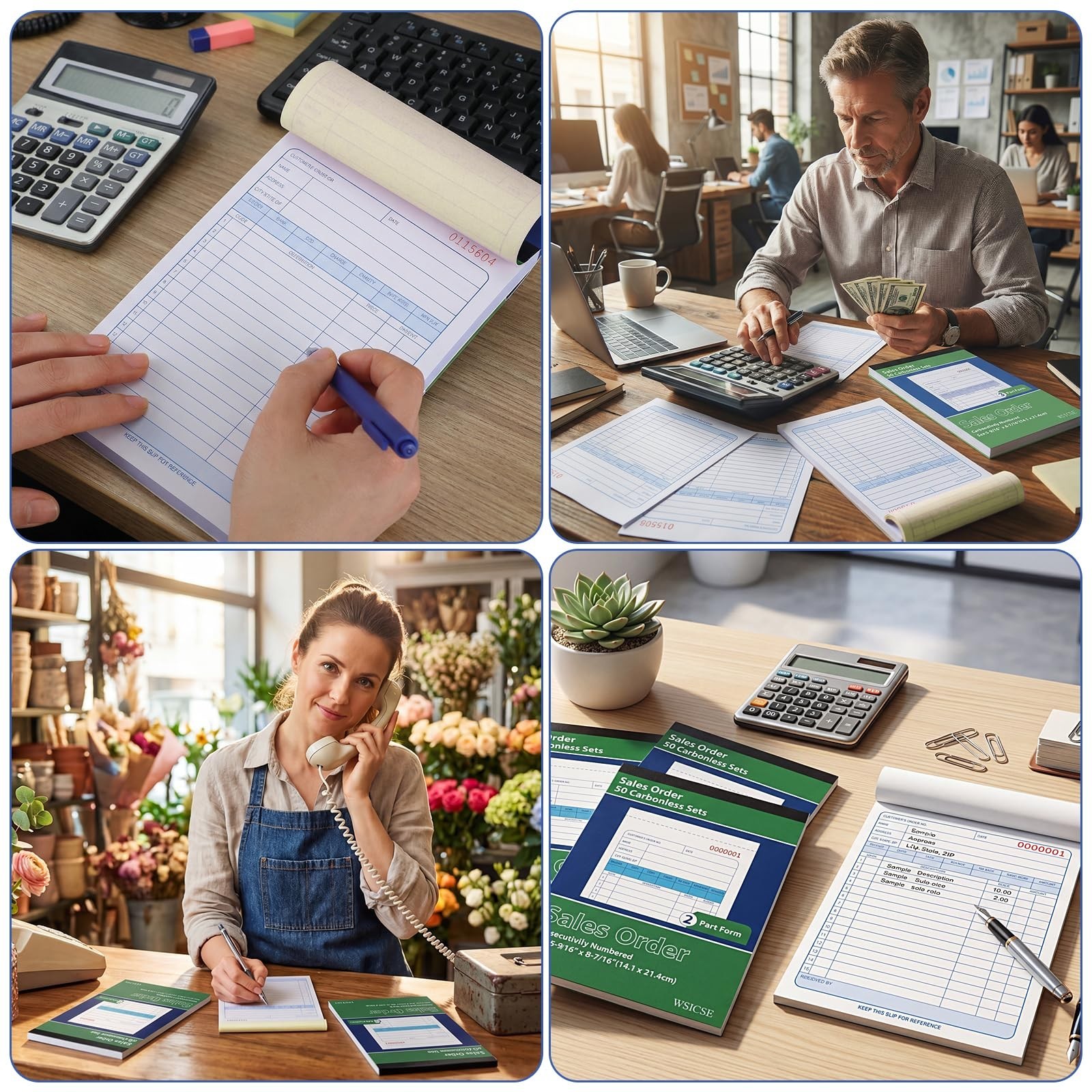 6 Pack Carbonless Receipt Book, 2-Part Order Book with Carbon Copies, 300 Sets