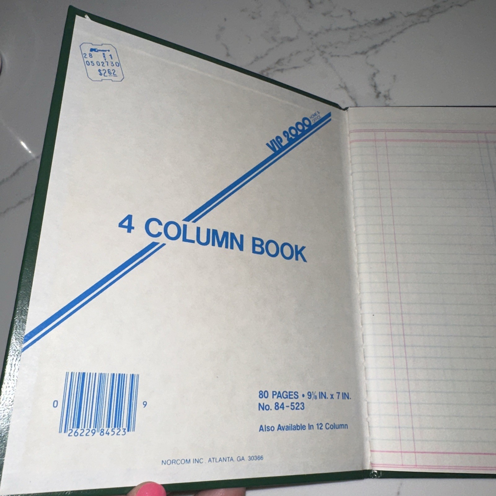 Vintage VIP 2000 4-COLUMN LEDGER, Green Hardback (9.5″ x 7.5″) by Norcom Unused