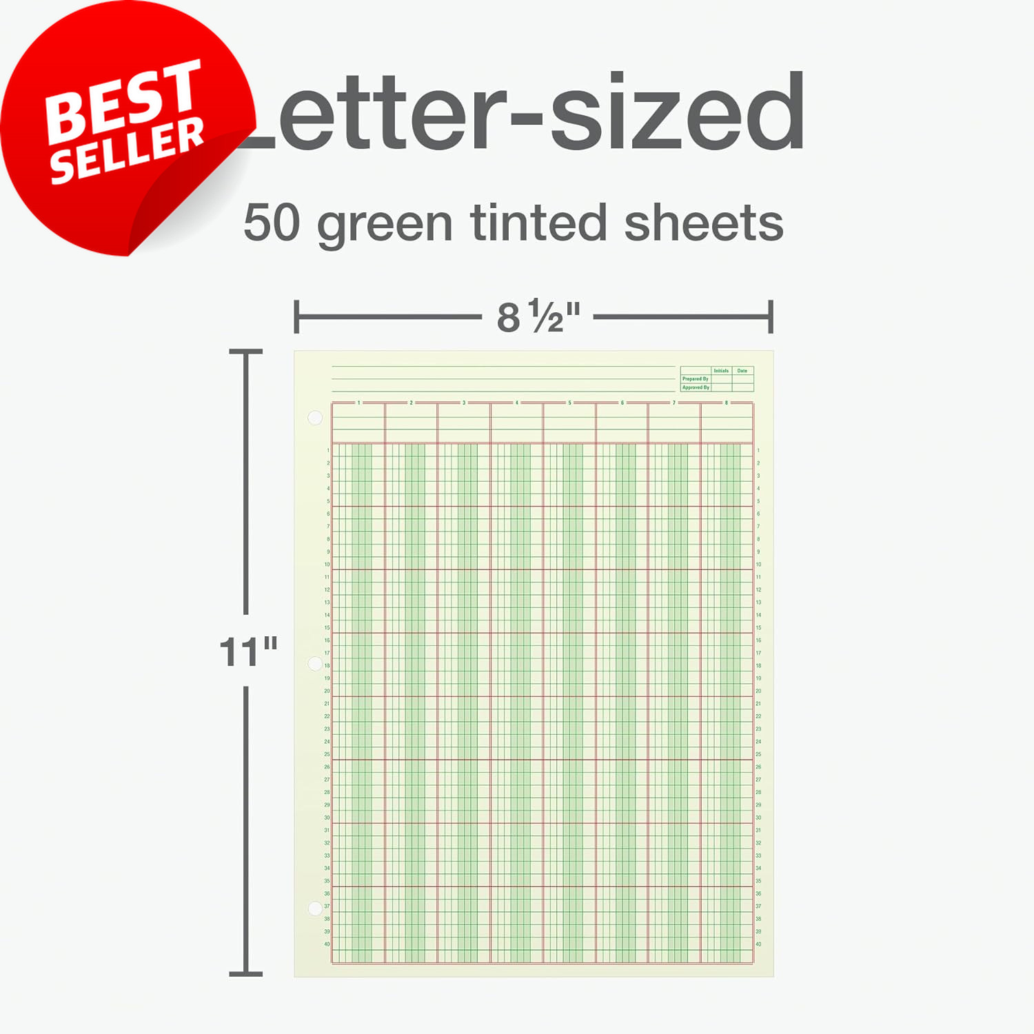 Columnar Analysis Pad 8 Column Ledger 8.5″ X 11″ 100 Pages Green 3 Hole Punch