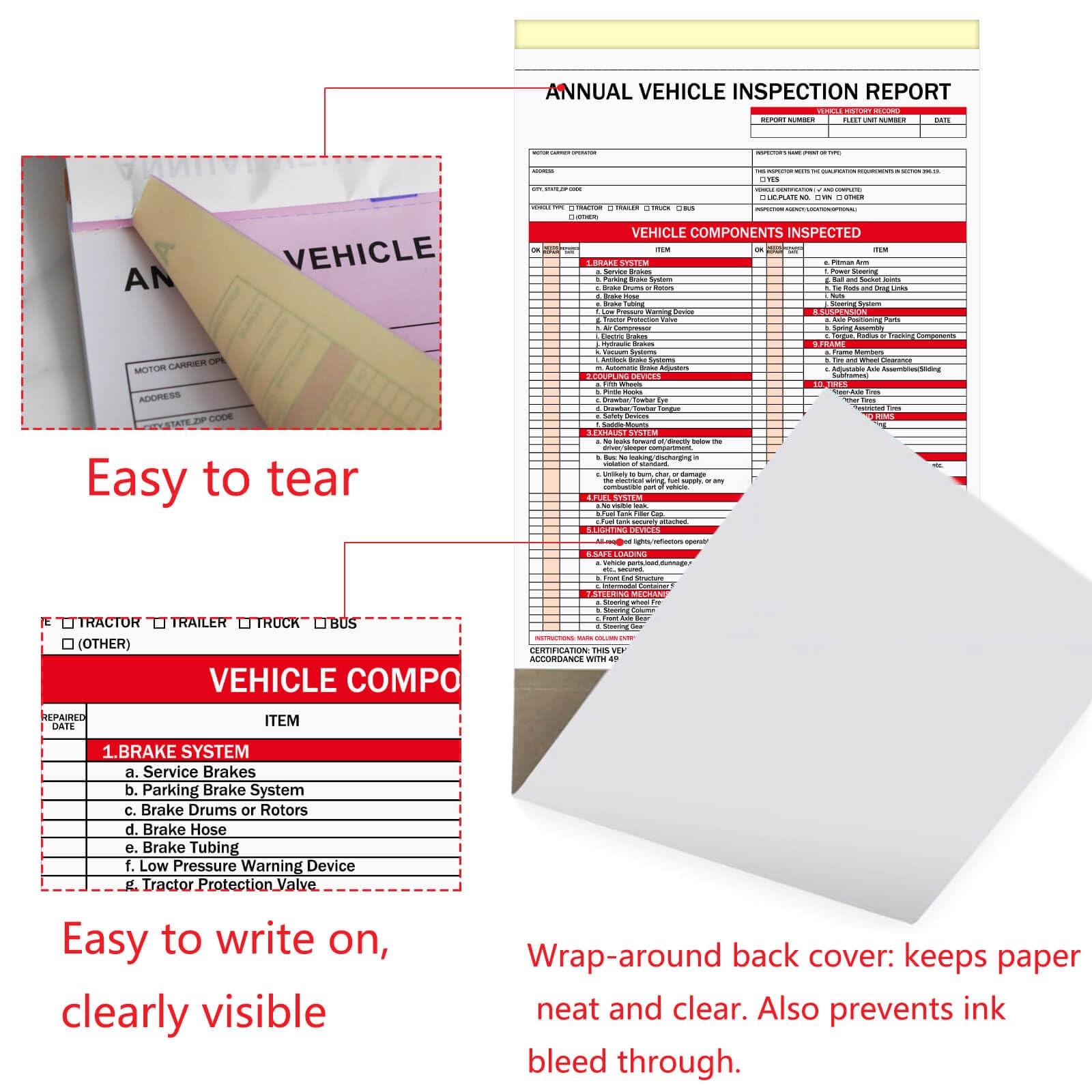 XUEJITECH 20-Pack Annual Vehicle Inspection Report Forms with Red FMCSA Alumi…