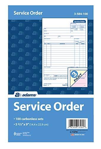 Adams Service Order Form, 3 Part, Carbonless, 5 2/3″X9″ Inches, 250 Sets per