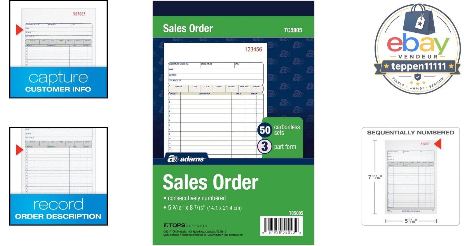 Part Carbonless Order Book, 5-9/16″ x 8-7/16″, 50 Sets