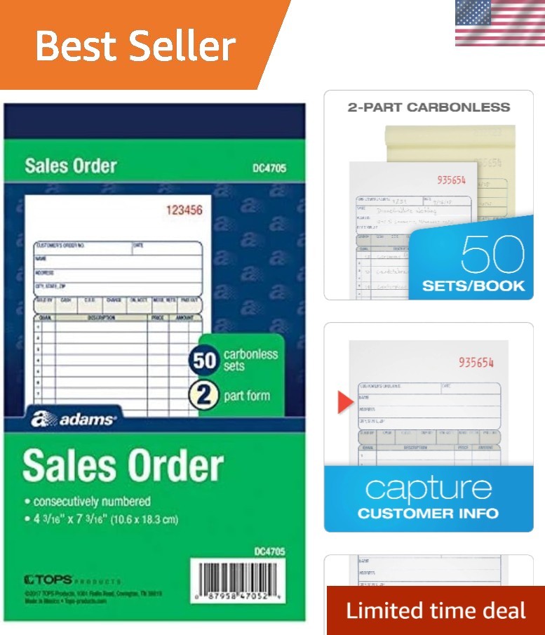 Sales Order Books, 2-Part, Carbonless, White/Canary, 4-3/16″ x 7-3/16″, Bound…
