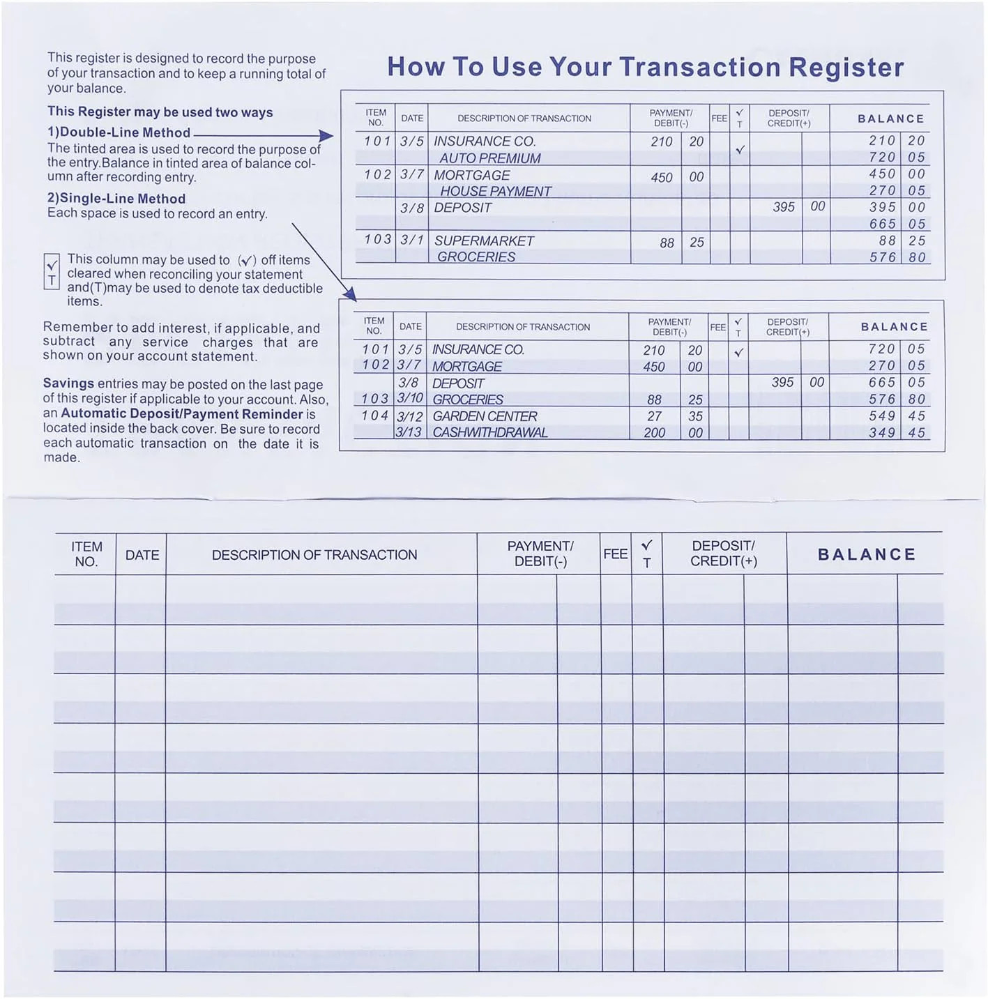 20 Pack Checkbook Register Check Registers for Personal Blank Ledger Transaction