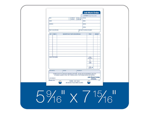 Adams Job Work Order Book, 3-Part Carbonless, 33 Sets, White 5-9/16″ X 8-7/16″