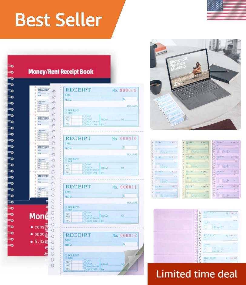 Professional Carbonless Receipt Book with Spiral Binding – 3-Part, 5.3″ x 11.22″