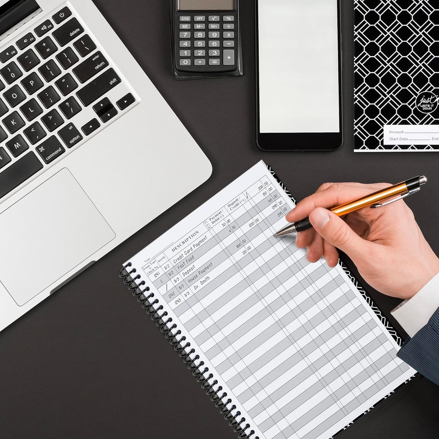 New Check Book Register & Debit Card Ledger Notebook – Black – Standard Edition