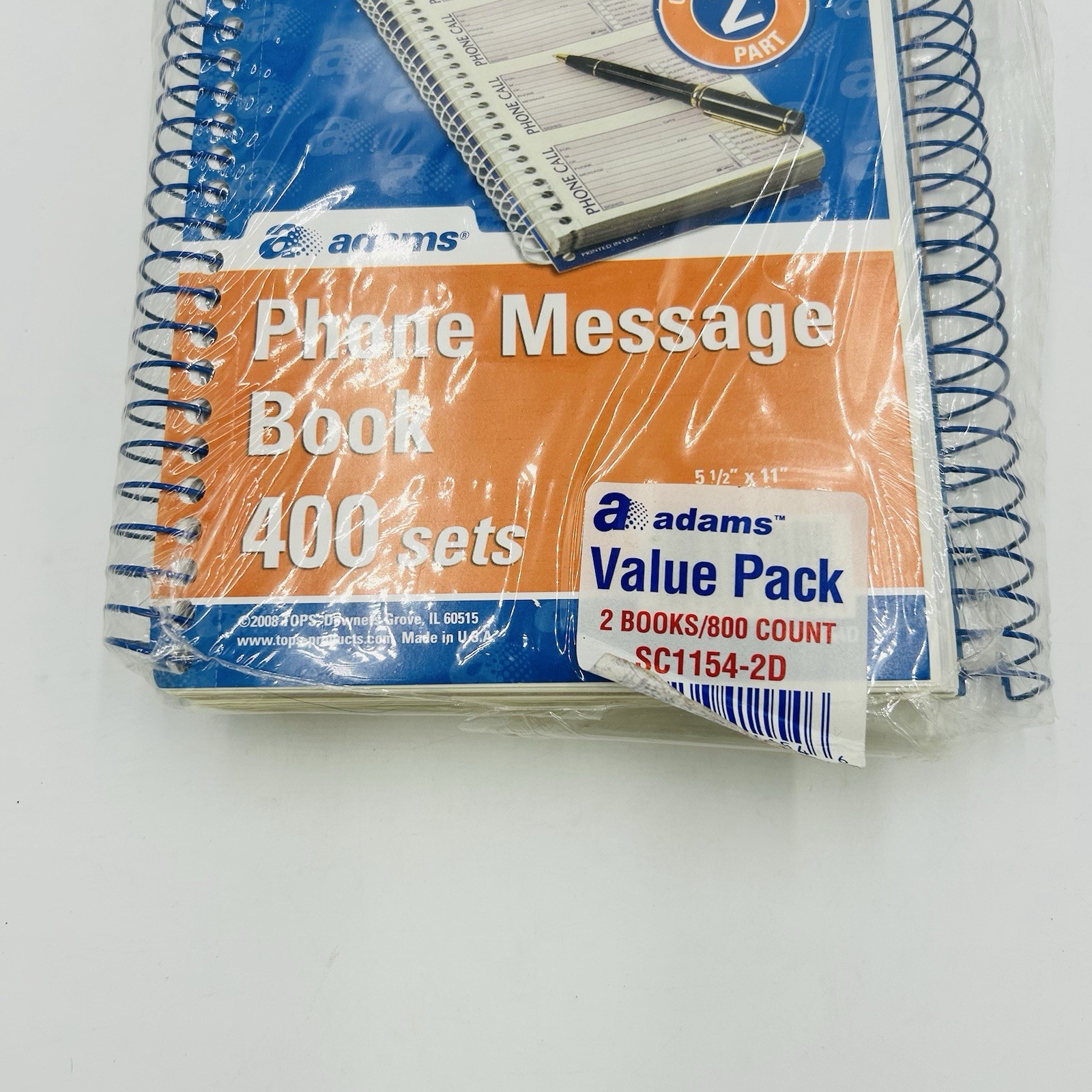 New Adams Phone Message Book 2 Carbonless Parts 2 Spiral Books 800 Sheets Total