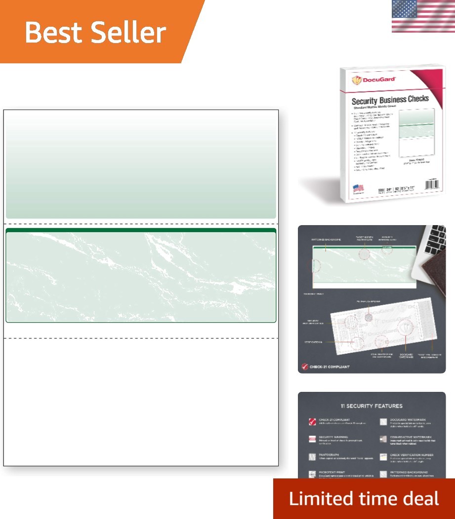 Eco-Friendly Green Marble Check Paper – Compatible with QuickBooks, 500 Sheets