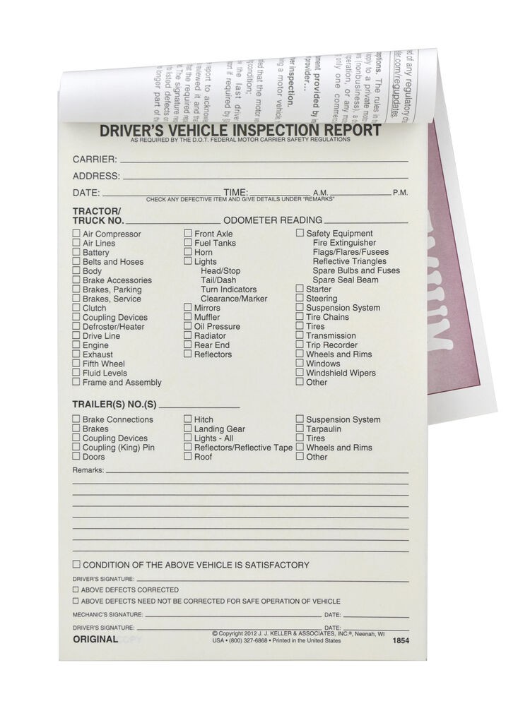 J. J. Keller Detailed DVIR Book 10-pk., 2-Ply Carbonless, 5.5″ x 8.5″