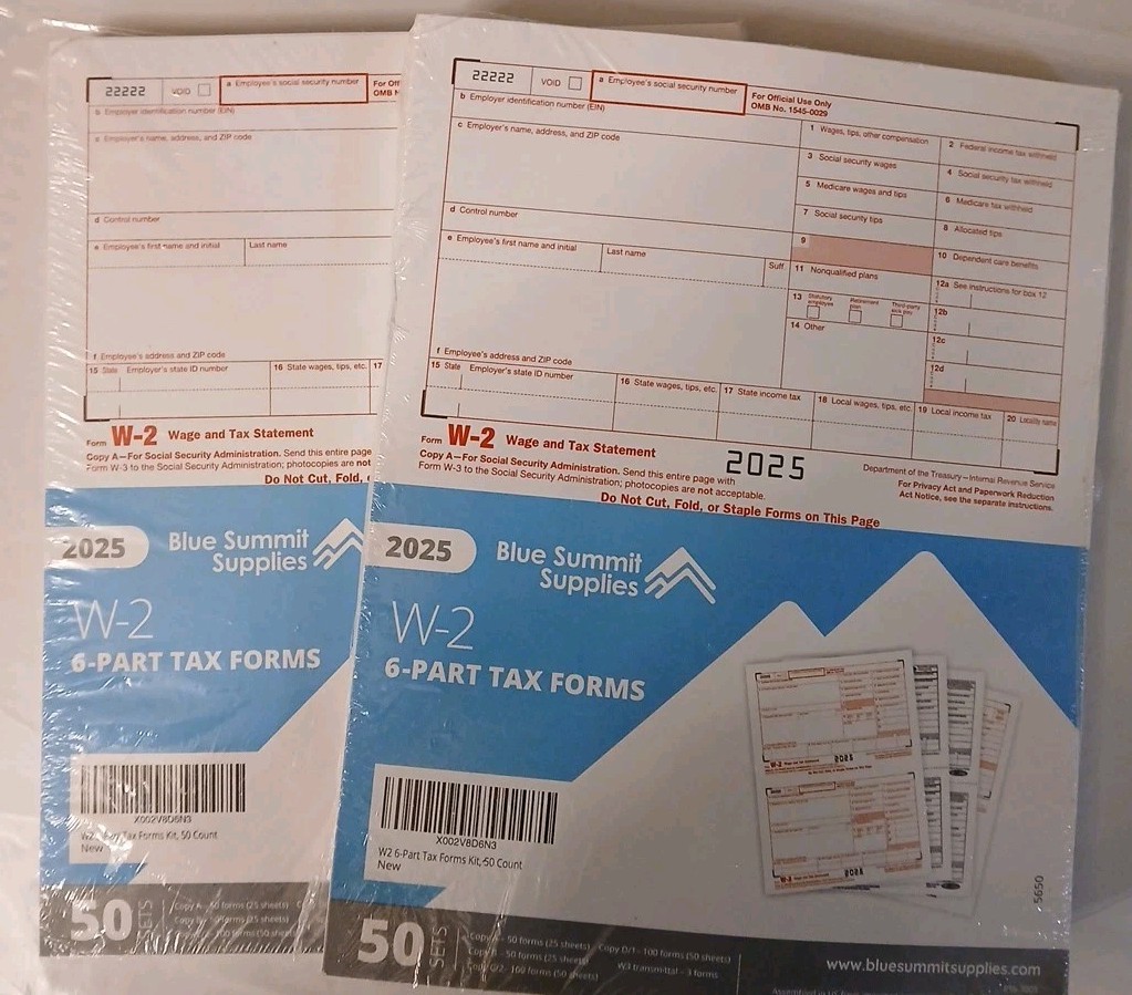 2025 W2 6 Part Tax Forms Kit, 100 Employee Kit of Laser Designed…
