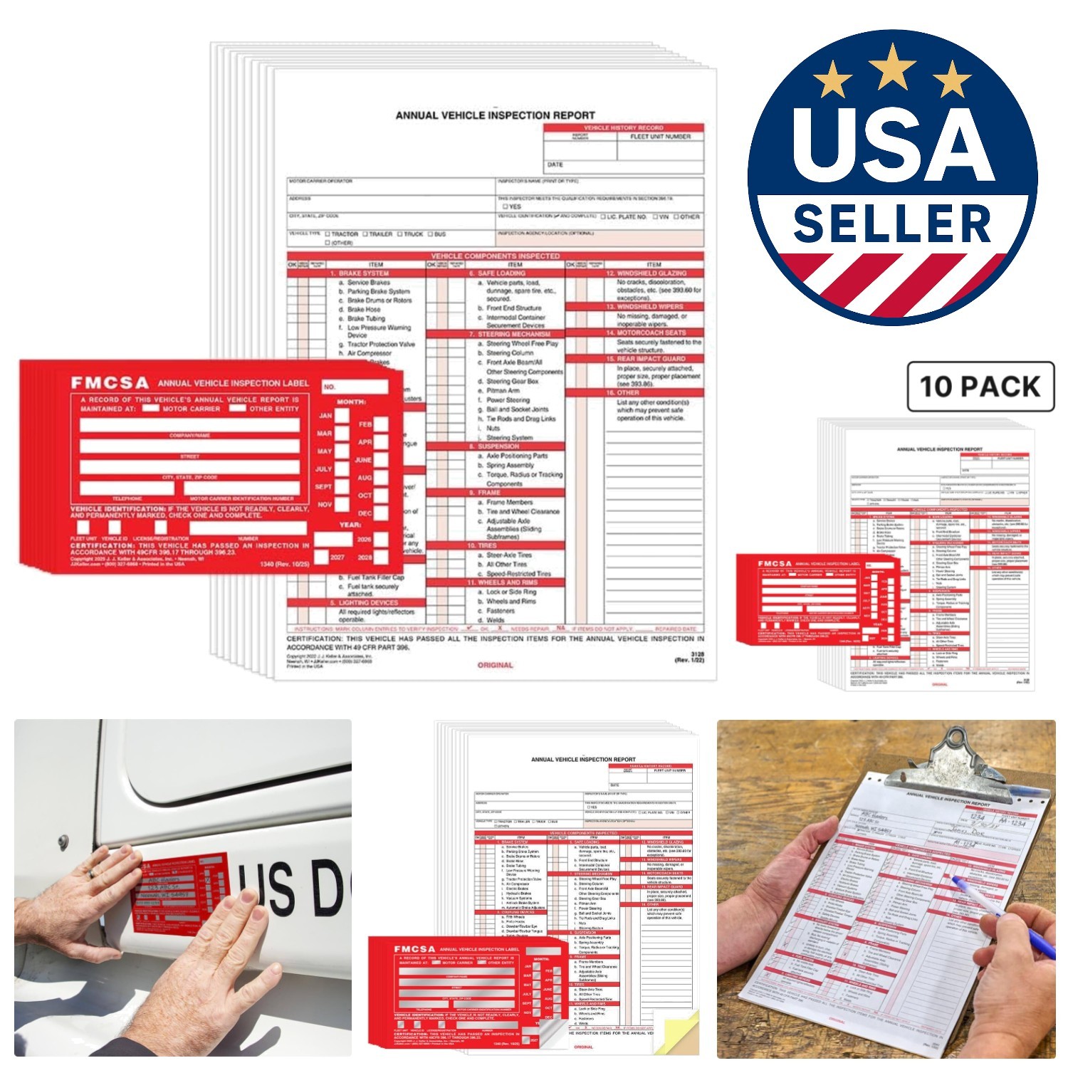 J. J. Keller 10-Pack Annual Vehicle Inspection & Reliable FMCSA Aluminum Labels