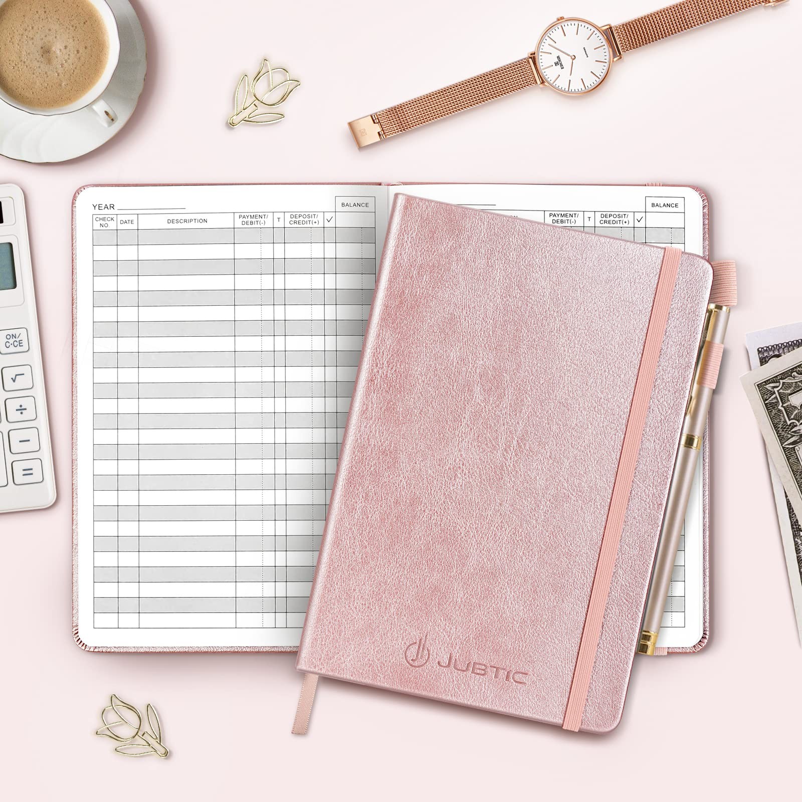 JUBTIC Check Registers for Personal Medium (5.8×8.3 Inch), Rose Gold