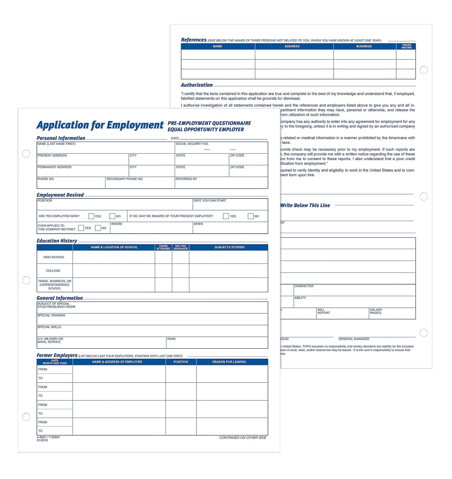 TOPS Employment Application Forms 11×8.5 White 2 Pack 50 Sheets Per Pad