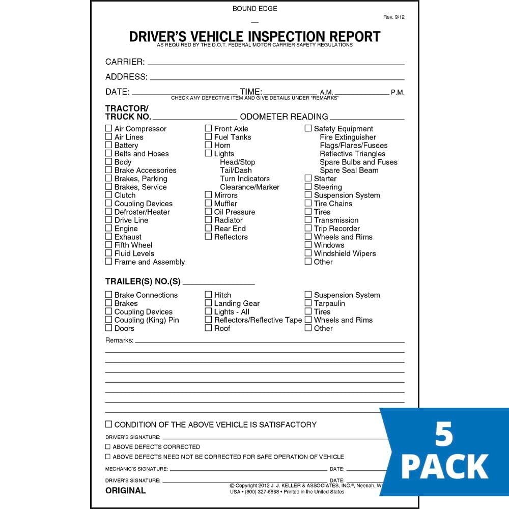 Detailed Driver’s Vehicle Inspection Report 5-pk. – Book Format with 31 Sets,…