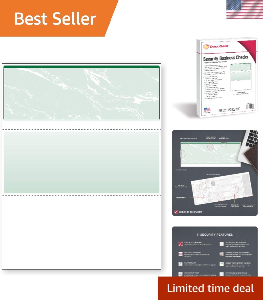 Secure and Stylish Green Marble Business Checks, 500 Sheets – ANSI Compliant