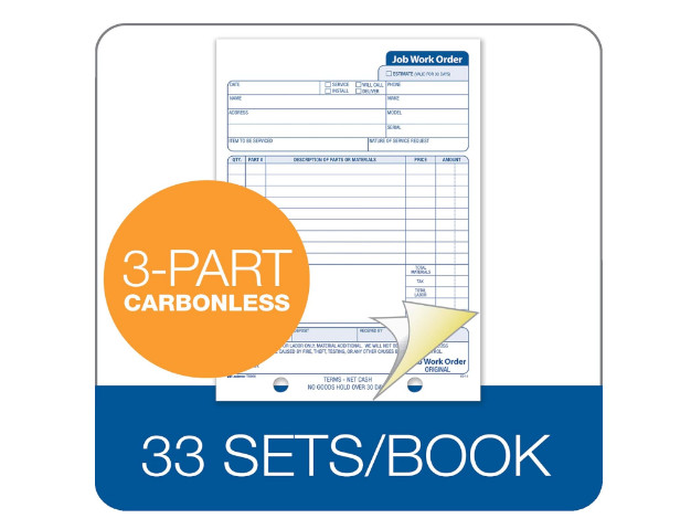 Adams Job Work Order Book, 3-Part Carbonless, 33 Sets, White 5-9/16″ X 8-7/16″