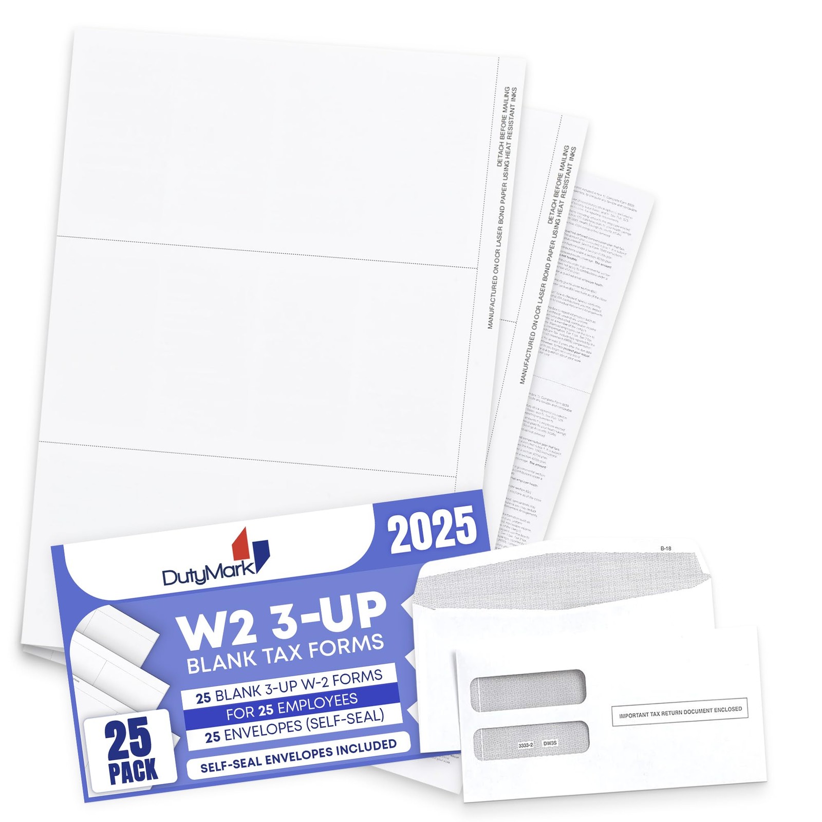 W2 Forms Blank 3 Up Tax Forms 2025 with Envelopes, Perforated Paper With Back