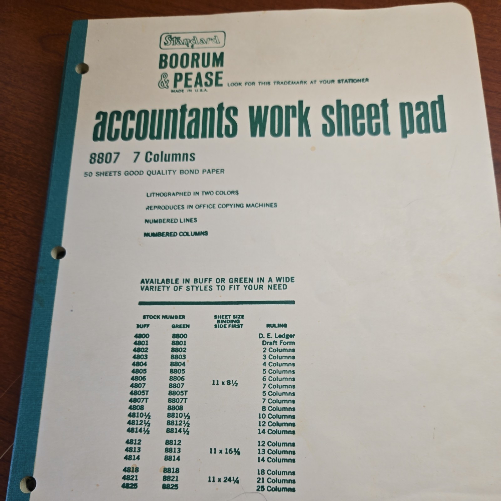 Boorum & Pease 8807 Accountants Work Sheet Pad 6 Columns 8.5×11 NEW VTG 10 Pads