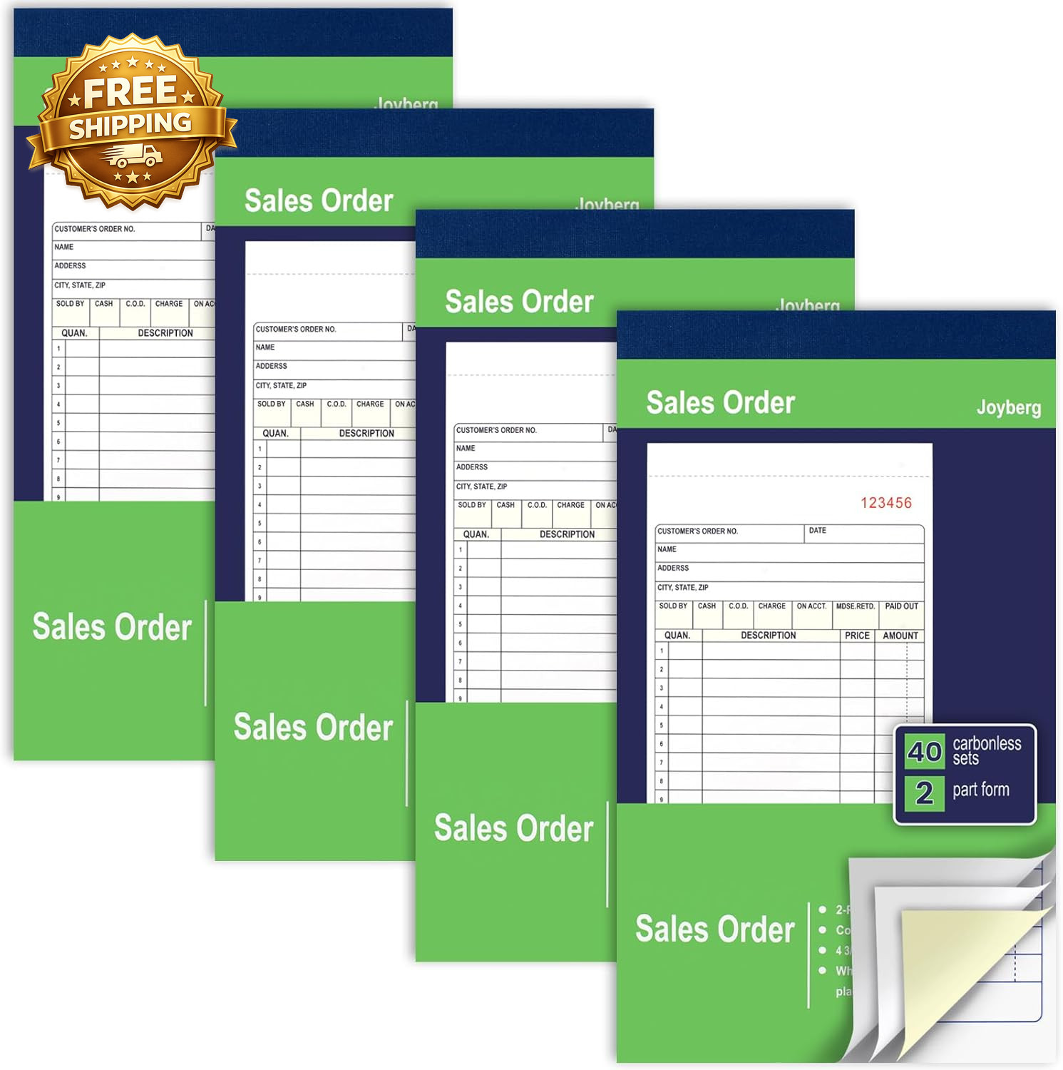 4 Pack Sales Order Book 4.17Inx7.2In Receipt Book with Carbon Copies 2-Part