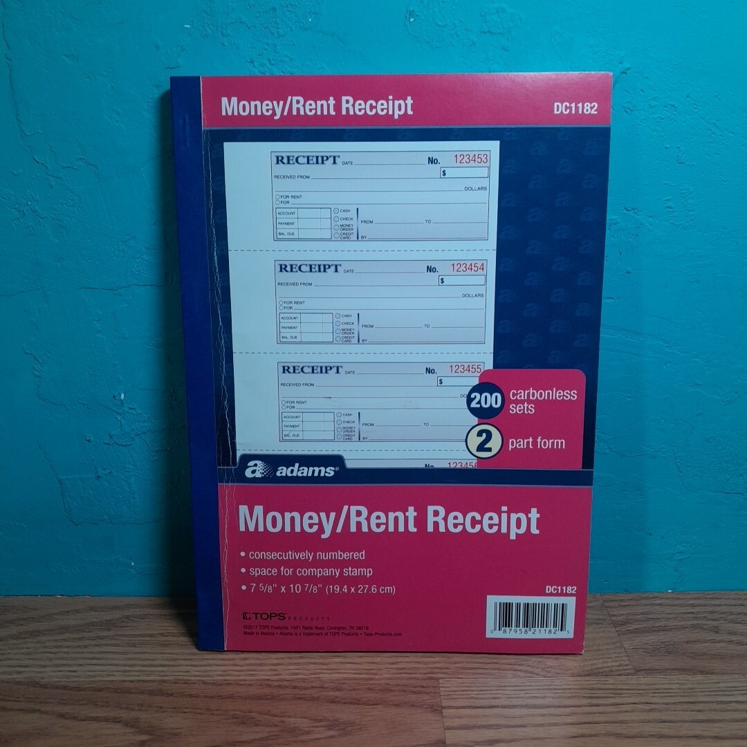 Adams Money Rent Receipt Books for Business, 2 Part Carbonless