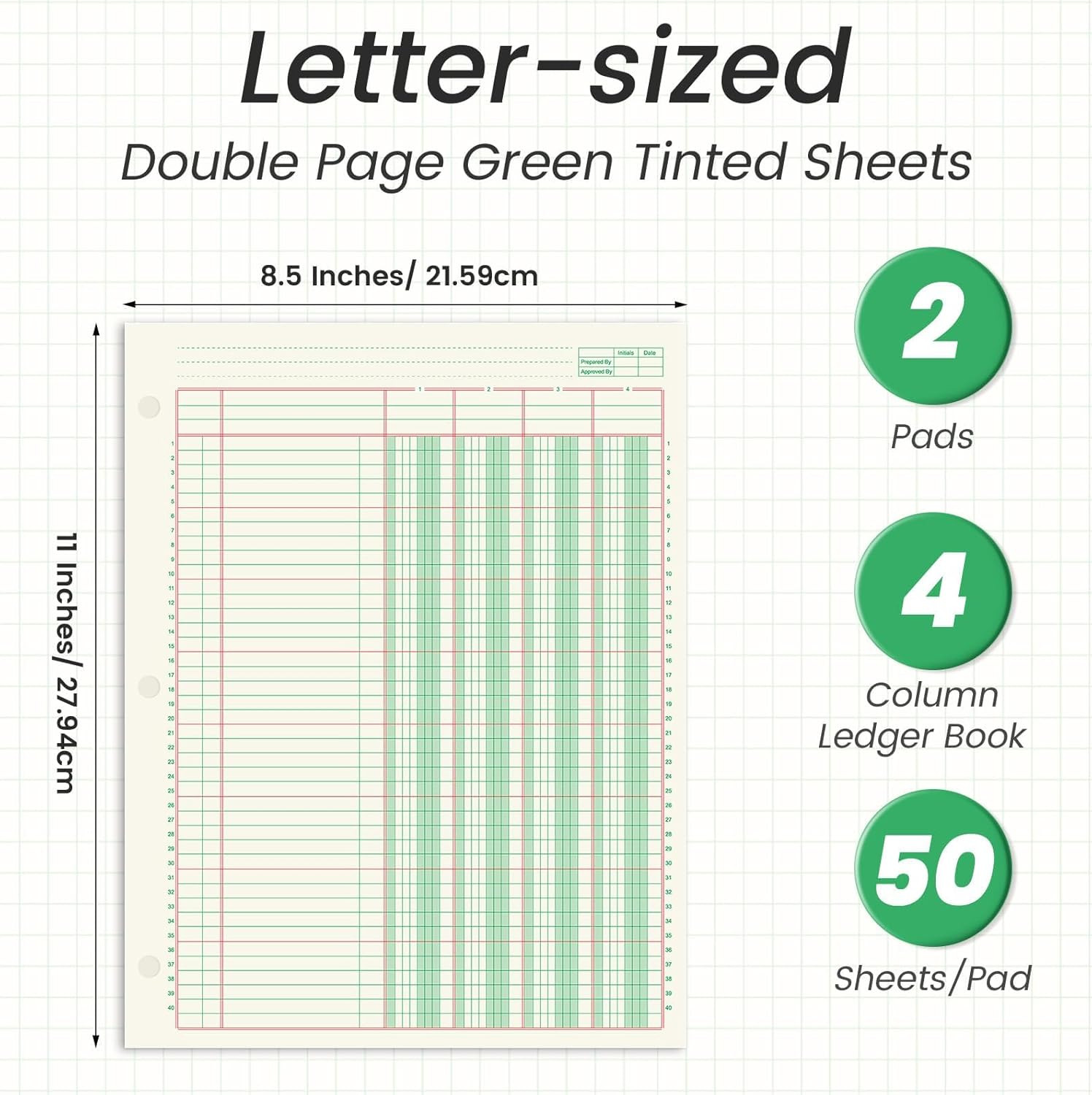 2 Pads 100 Sheets Columnar Analysis Pad 3 Hole Punch Accounting Ledger Book 8-1/
