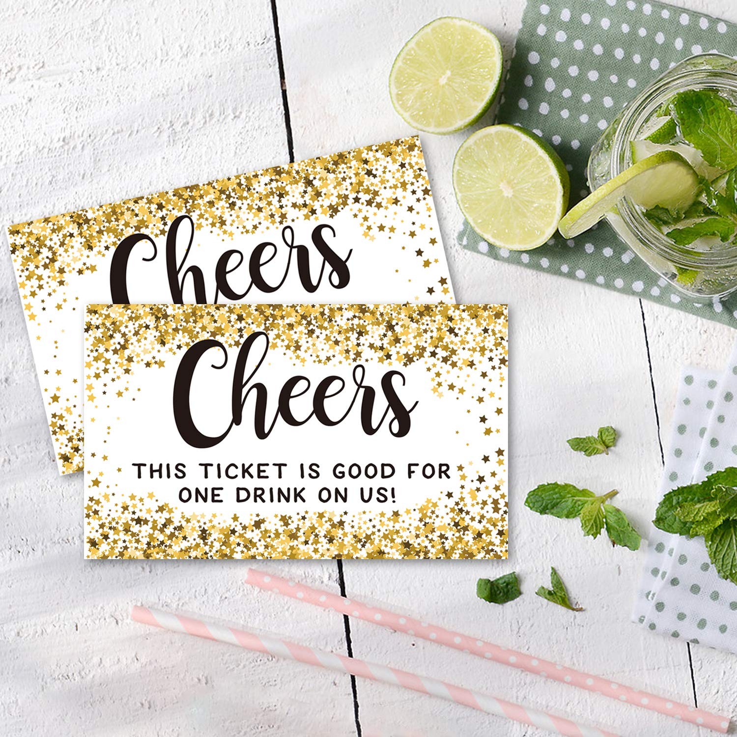 Gold Star Cheers Pack of 50 Free Drink Tickets for Events, 2 inch,