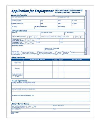 Adams Application for Employment, 8 1/2″ x 11″, Pack of 25