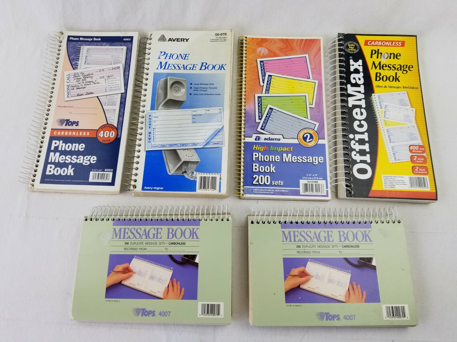 Lot of 6 assorted Phone Message Books Tops offfice max avery paper messages