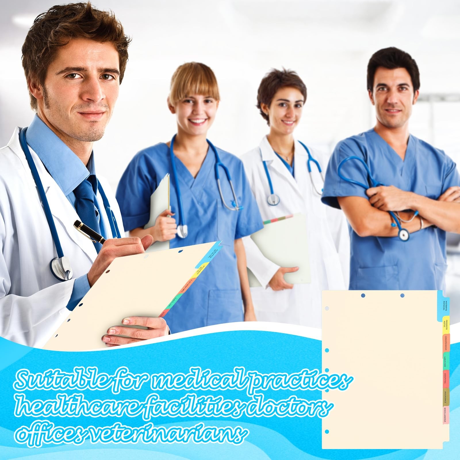80 Sets Medical Chart Dividers with Tabs – 9 x 11 Inch, 8 Side Tabs Index Bla…