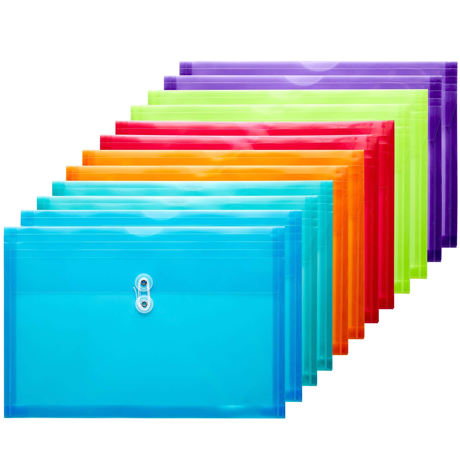 FANWU Plastic Legal Size Envelopes with String Tie Assorted Colors -12 Pack