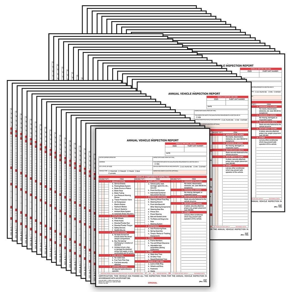 100-Pack Annual Vehicle Inspection Report Forms – 2-Ply Carbonless, DOT Complian