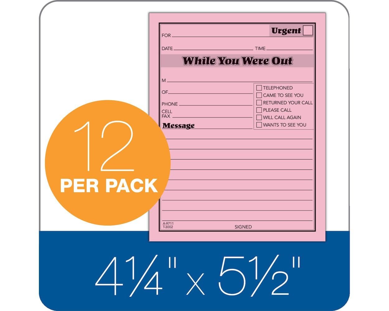 TOPS While You Were Out One-Sided Note Pads, 4.25 4-1/4 x 5-1/2 Inches, Pink