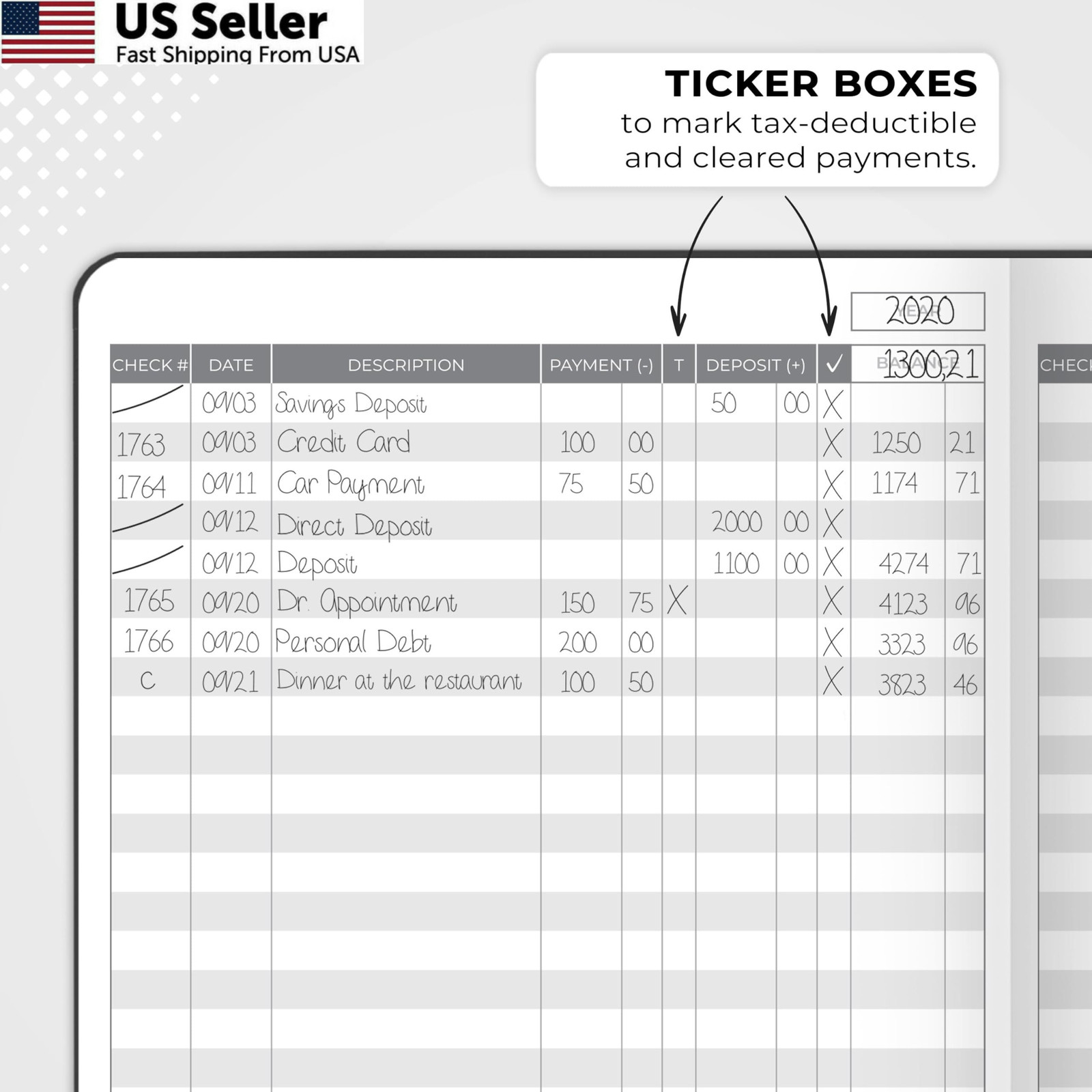 Clever Fox Check Register Book – Deluxe Transaction A5 (5.8” x 8.3”), Black