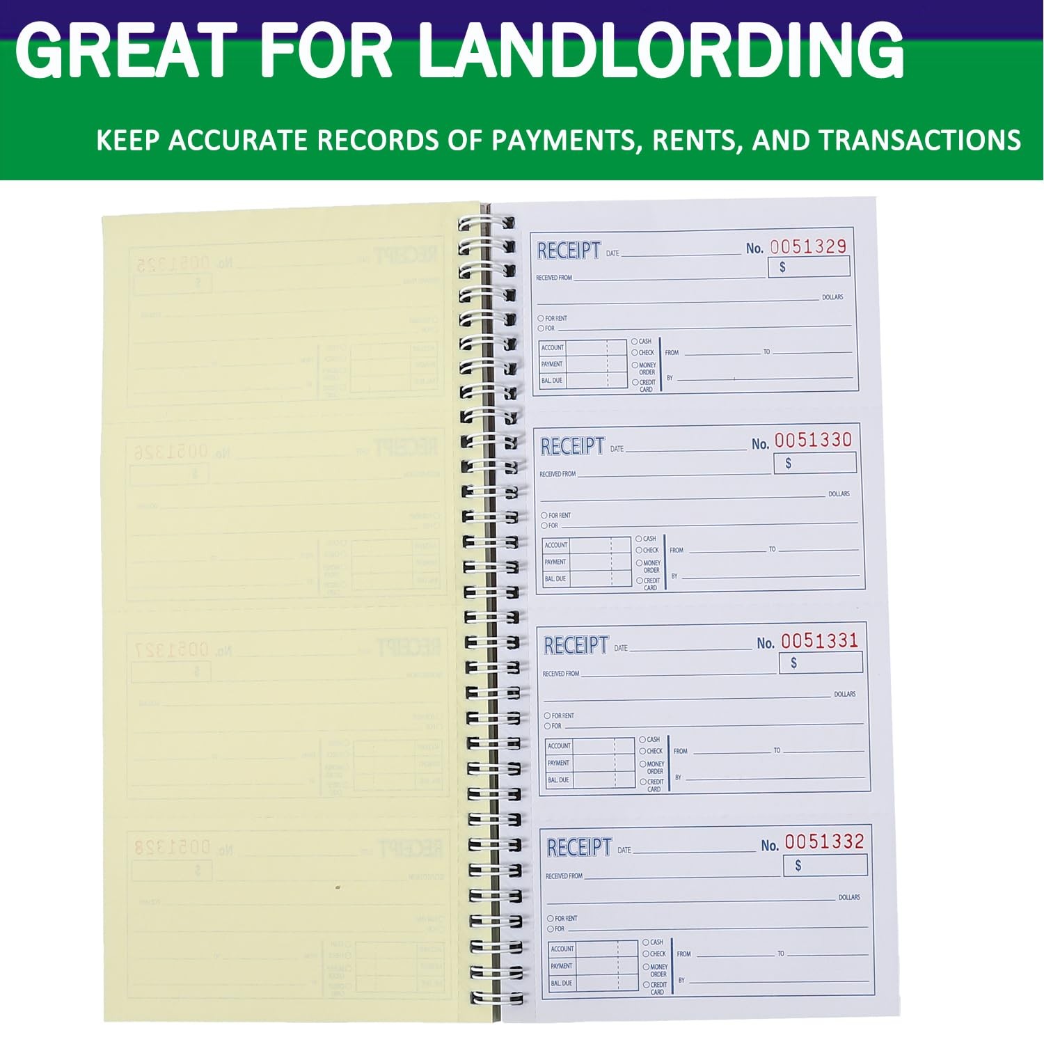 Cash Receipt Book, 200 Sets, 2-Part Carbonless, 5-1/4″ x 11″, Spiral Bound, W…