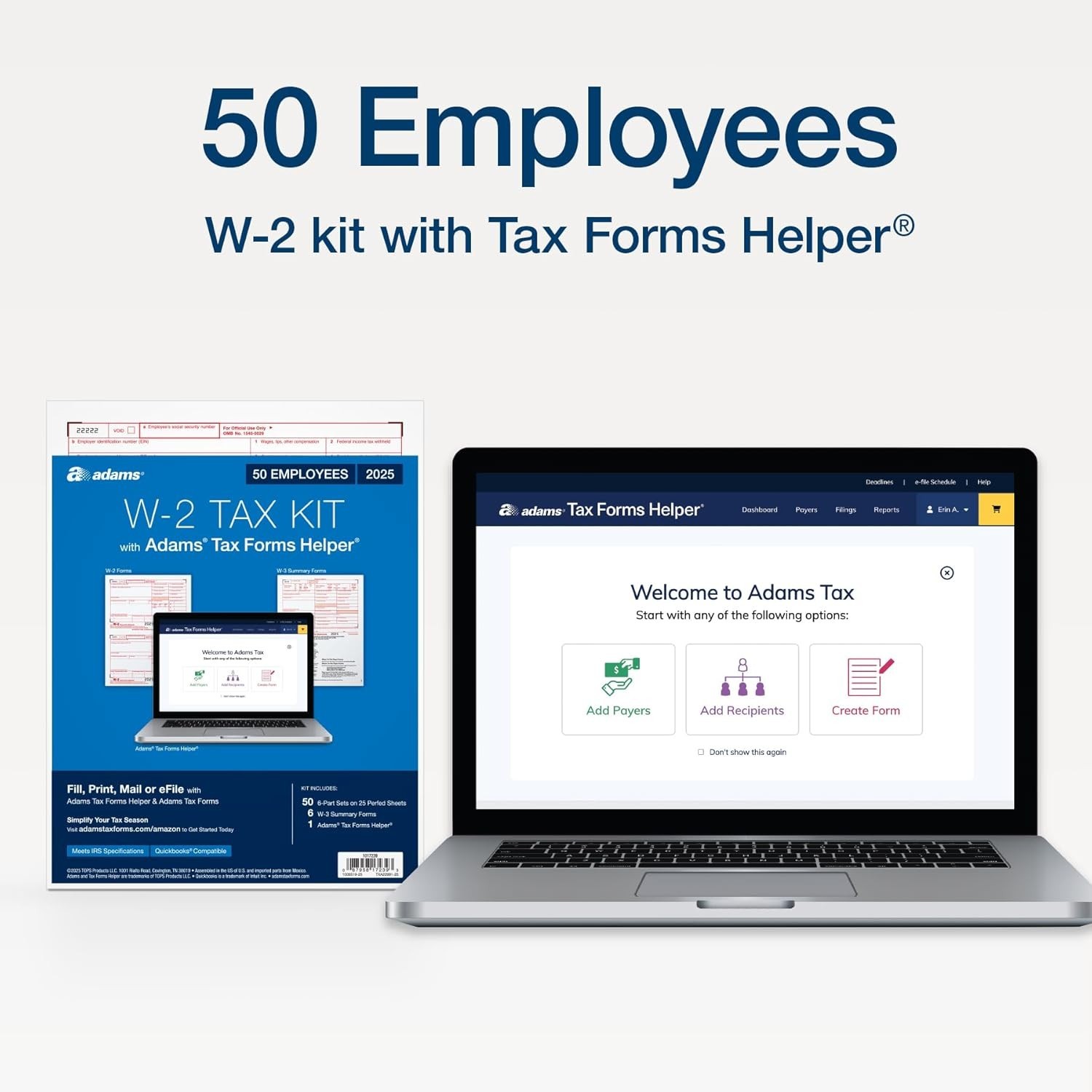 Adams W-2 Forms 2025, 6-Part Kit for 50 Recipients, Includes 6 W-3 Forms,…