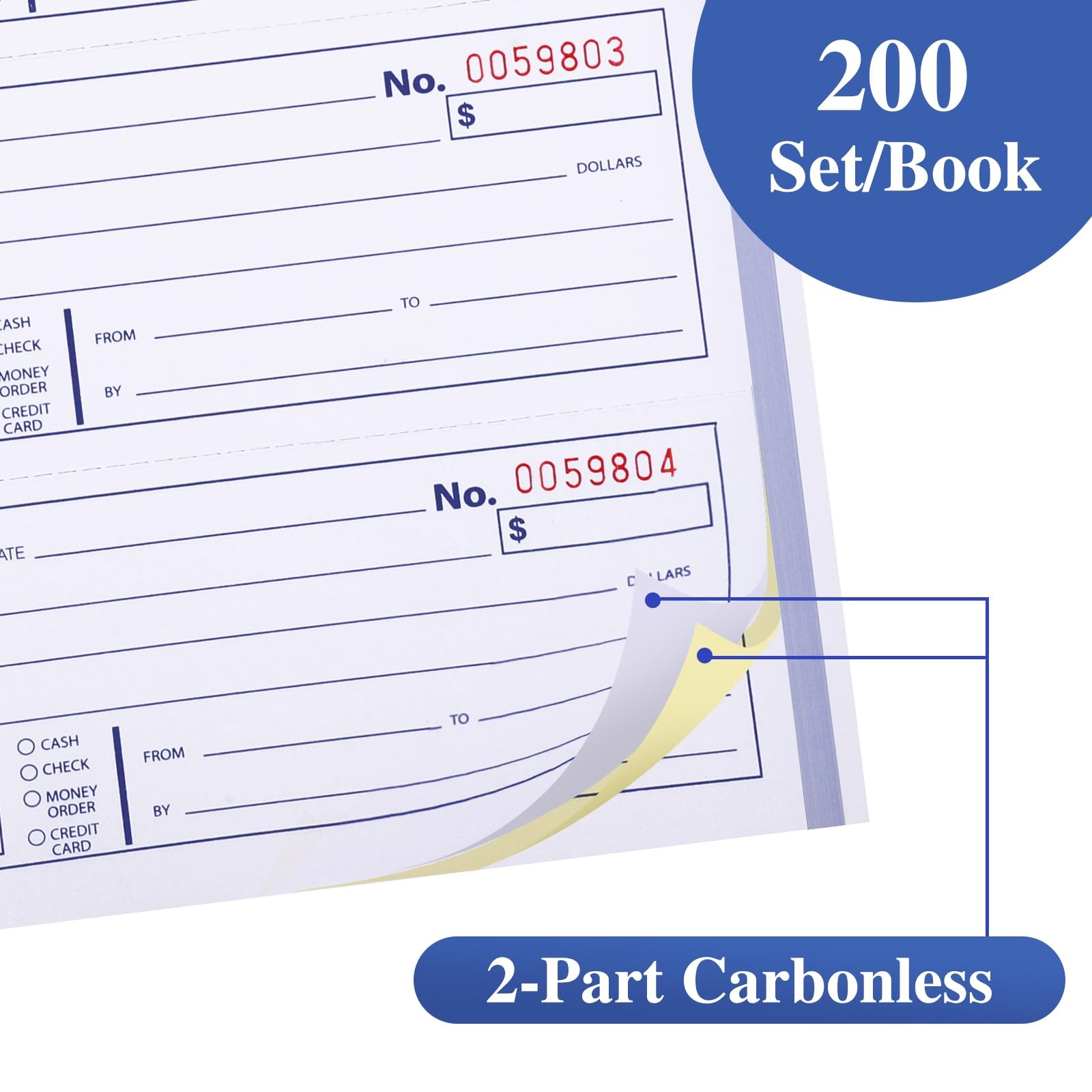 2 Pack Receipt Books with Carbon Copies, Rent Receipt Book, 2-Part Carbonless, 5