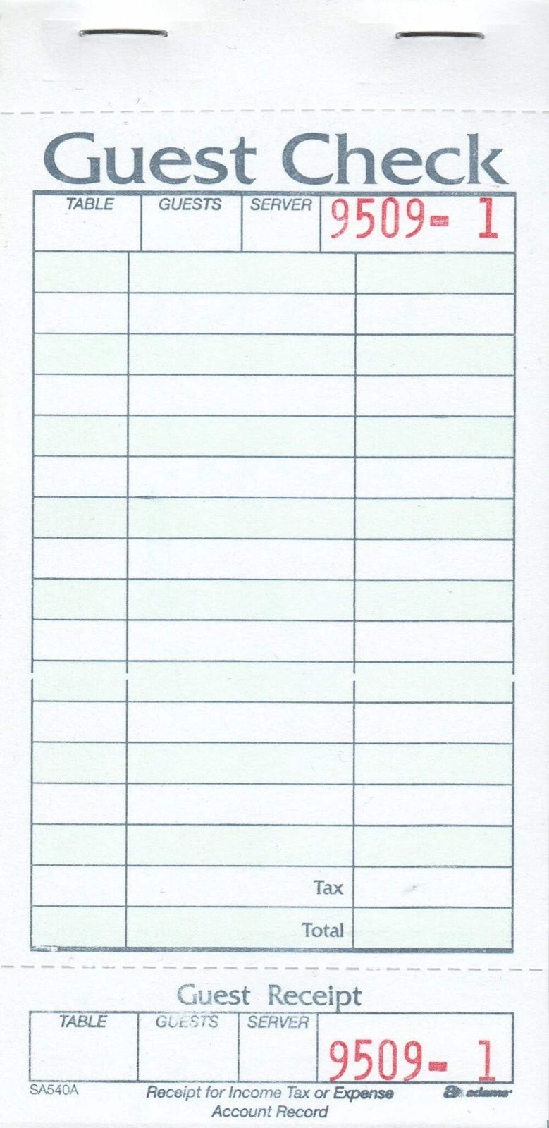Adams 1-Part Guest Check Books w Stubs 3 3/8 x 7 20 Pads 500 Checks NEW