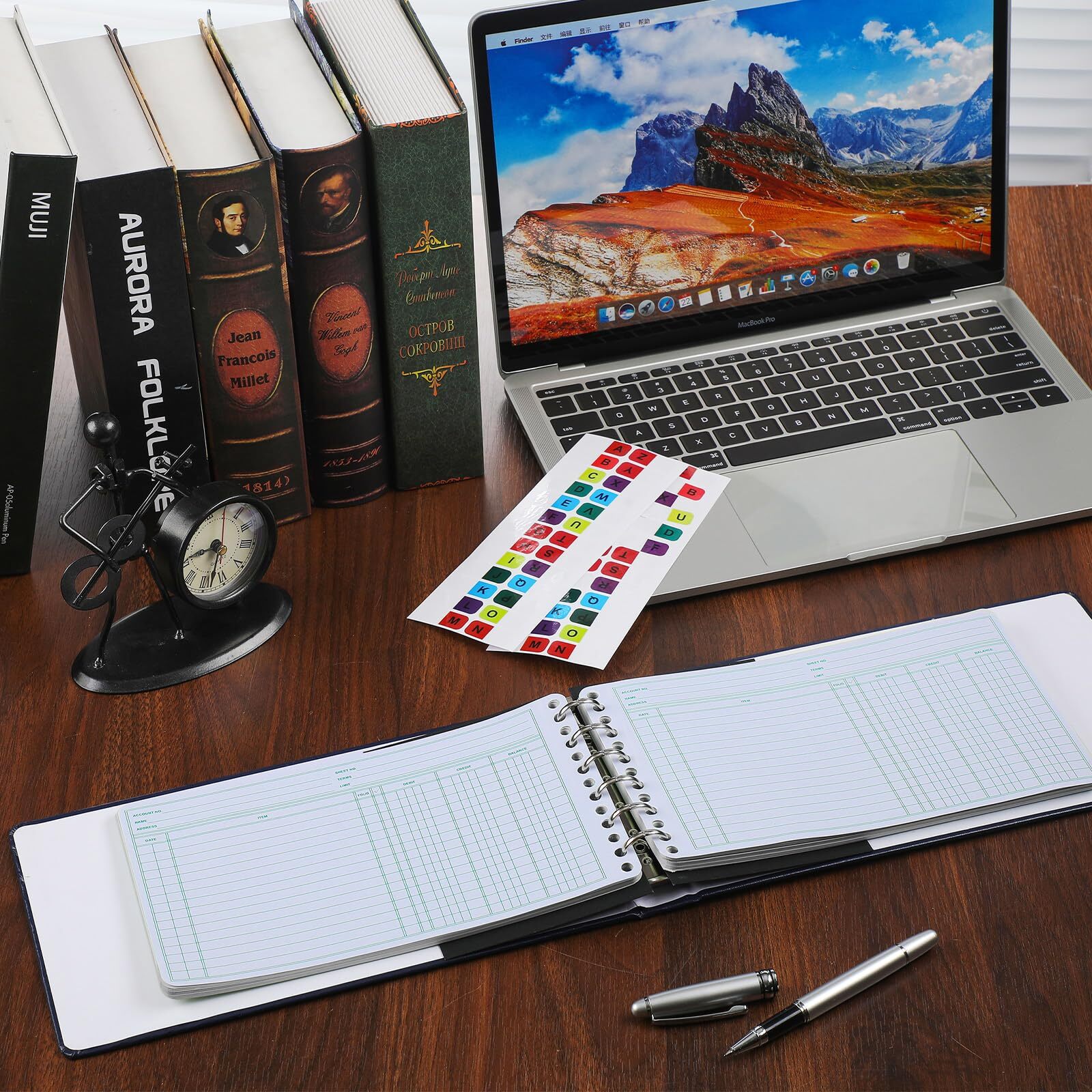 Ledger Binder with 200 Pages & Small Index Tabs for Bookkeeping Black Cover