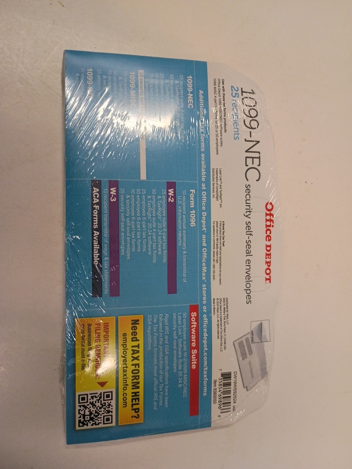 Office Depot Double-Window Self-Seal Envelopes For 1099-NEC Tax Forms 25PK