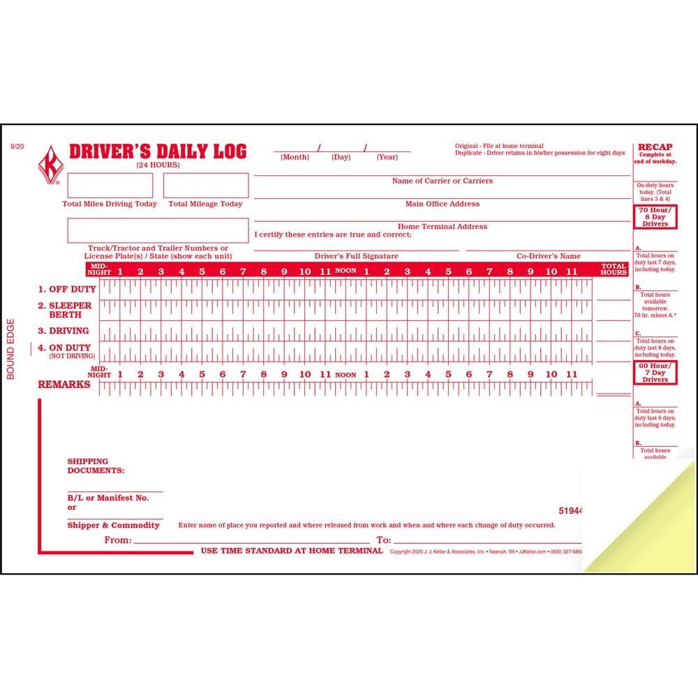J. J. Keller ELD Backup Driver Log Book 10-pk., Detailed DVIR, Daily Recap,