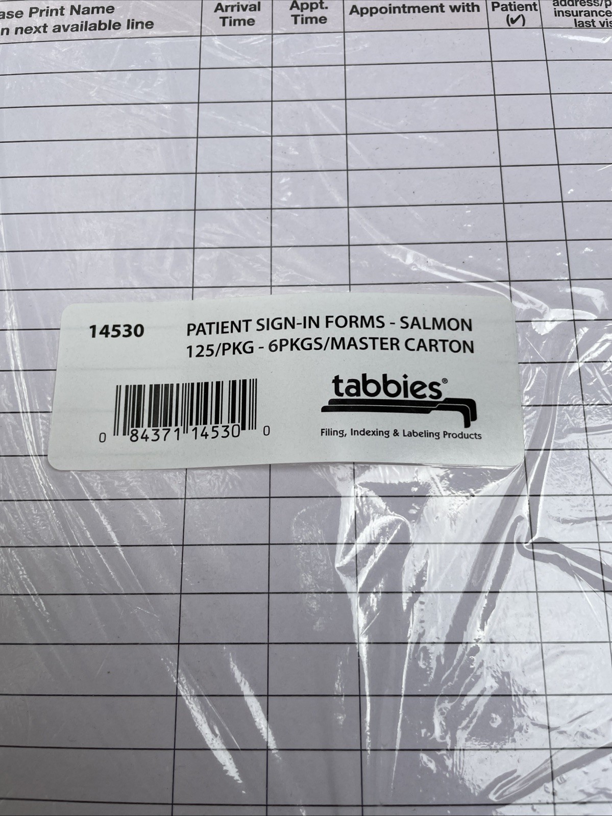 Tabbies Patient Sign In Forms Color Salmon 125 Forms Pack 8 1/2”x11 5/8” 14530