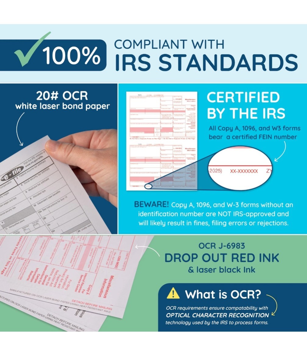 Blue Summit W2 Forms 2025 with Envelopes, 6 Part W-2 Tax 2025, 50 White